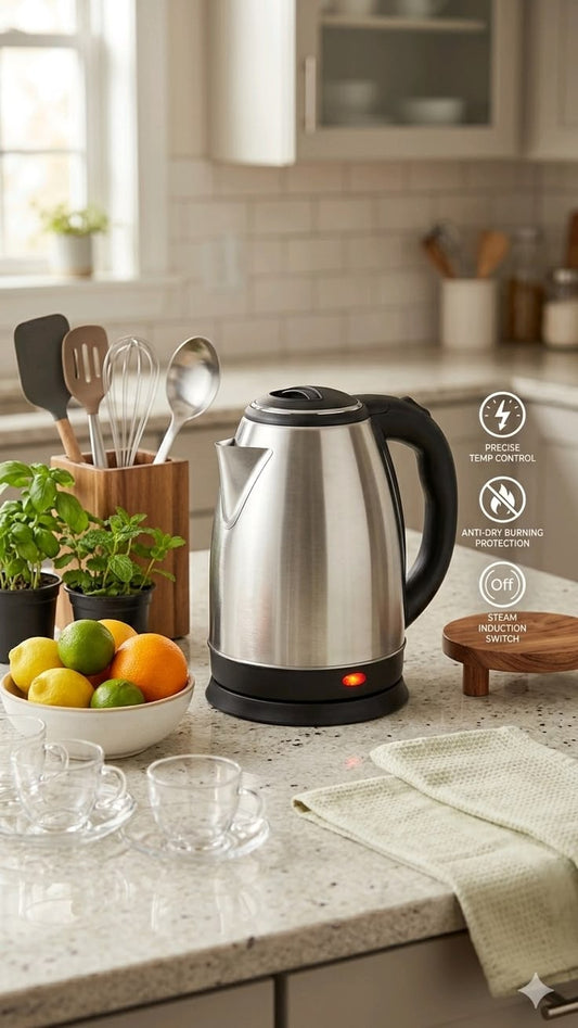 Electric Kettle  1.8L Stainless Steel  Cordless Auto Shut-Off  Red Indicator Light
