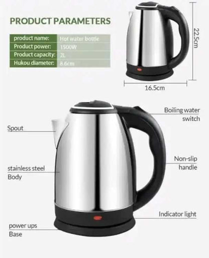 Electric Kettle  1.8L Stainless Steel  Cordless Auto Shut-Off  Red Indicator Light